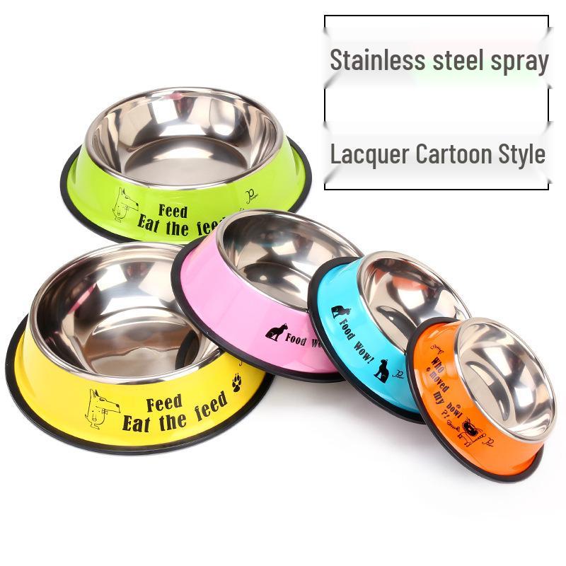 Anti-Spill Stainless Steel Pet Bowl with Rubber Bottom and Paw Print Design