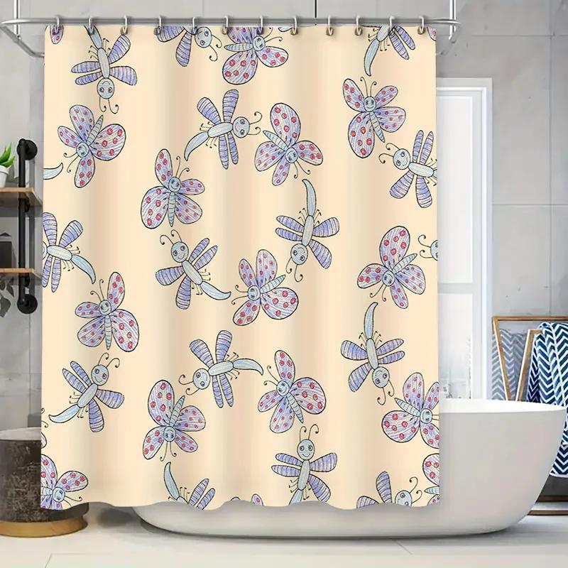 Cute Cartoon Insect Shower Curtain Waterproof Fabric Decor Bathroom Accessories Home Improvement Soft Faux Linen Modern Floral B