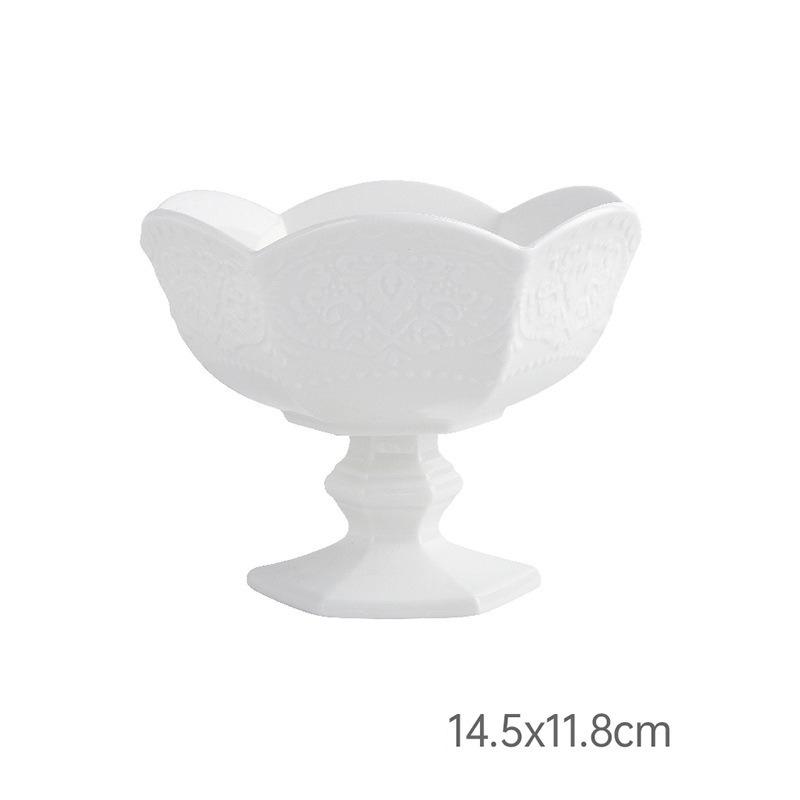 

French Relief Ceramic High Footed Fruit Dessert Bowl Oat Yogurt Bowl Ice Cream Ice Cream Bowl New Year Tea Plate