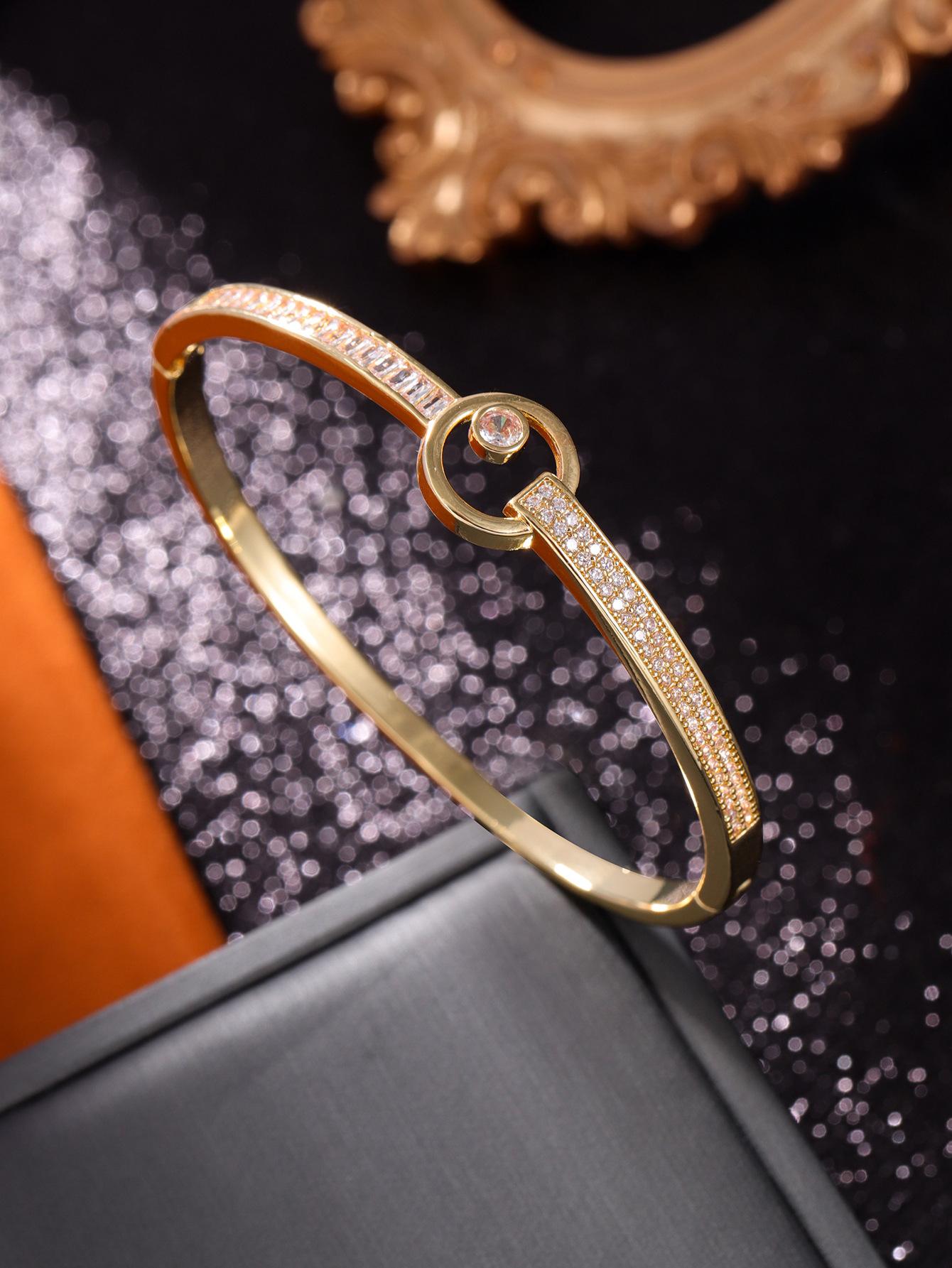 New concentric round copper inlaid zircon bracelet simple style personalized temperament bracelet
