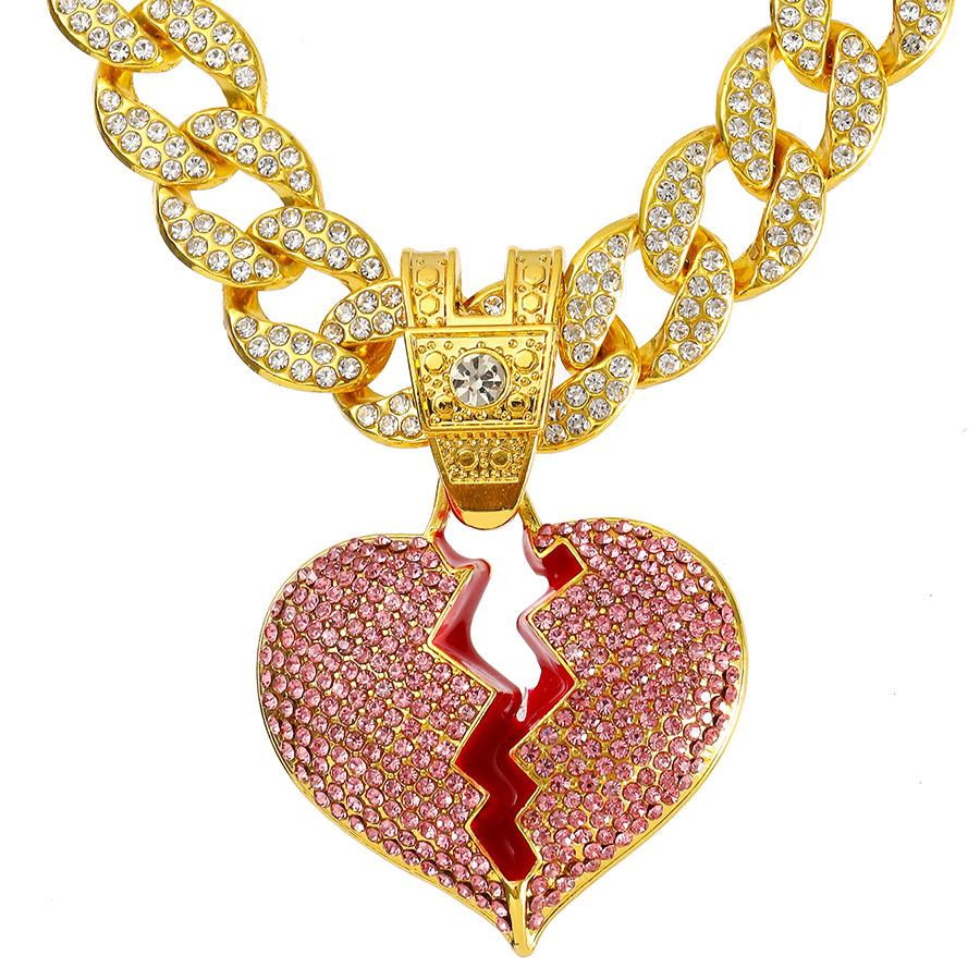 Hip Hop Dark Style Personality Shattered Cracked Love Pendant Hanging Chain HIPHOP Cuban Chain Necklace Street Dance Accessories