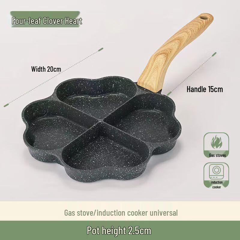 Maifanový kámen 4-otvorová pánev na smažení vajec ve tvaru srdce, nepřilnavá