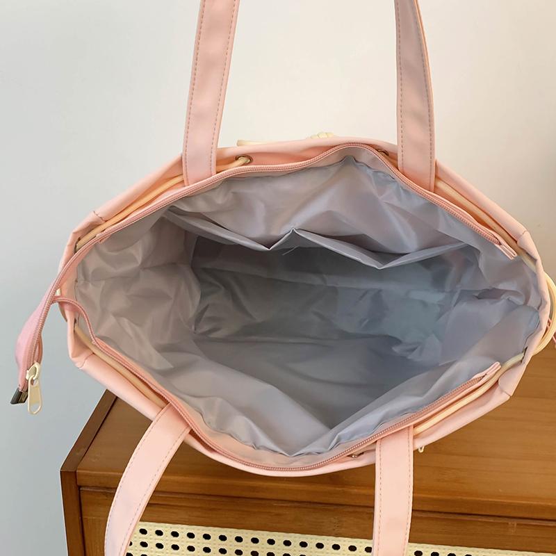 Student Class Shoulder Bag Girls Nylon Bag Color Contrast Large Capacity Tote Bag