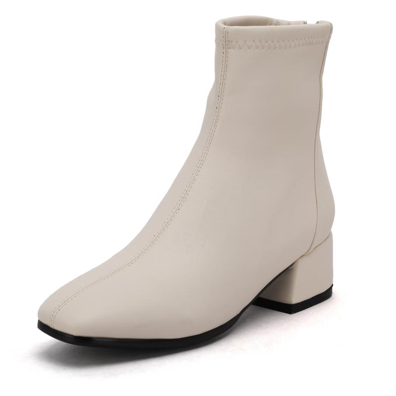 

Элегантные женские ботильоны Осень Зима 2024 Черные Белые Короткие Ботинки На Низком Каблуке Обувь Туфли Женские Водонепроницаемые Большого Размера 39 бежевый