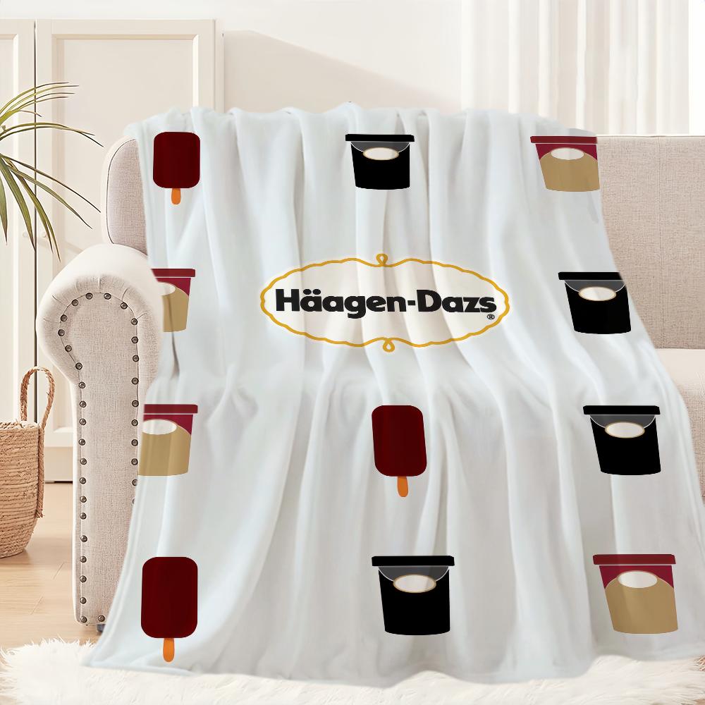 Manta de Pelúcia com Logo de Sorvete Tapete para Sofá de Sesta para Sala de Estar H-Haagen-s D-Dazs Quente Escritório Quarto Aniversário Casa Viagem Presentes para Crianças