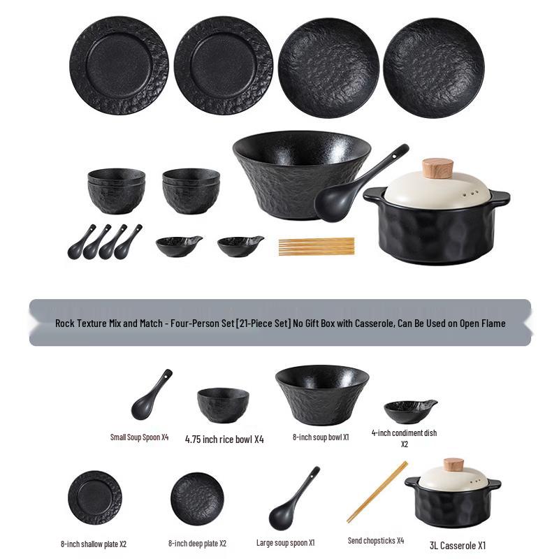 Ailanhui Jia A1 Underglaze Ceramic Dinnerware Set, 21-Piece for 4 People