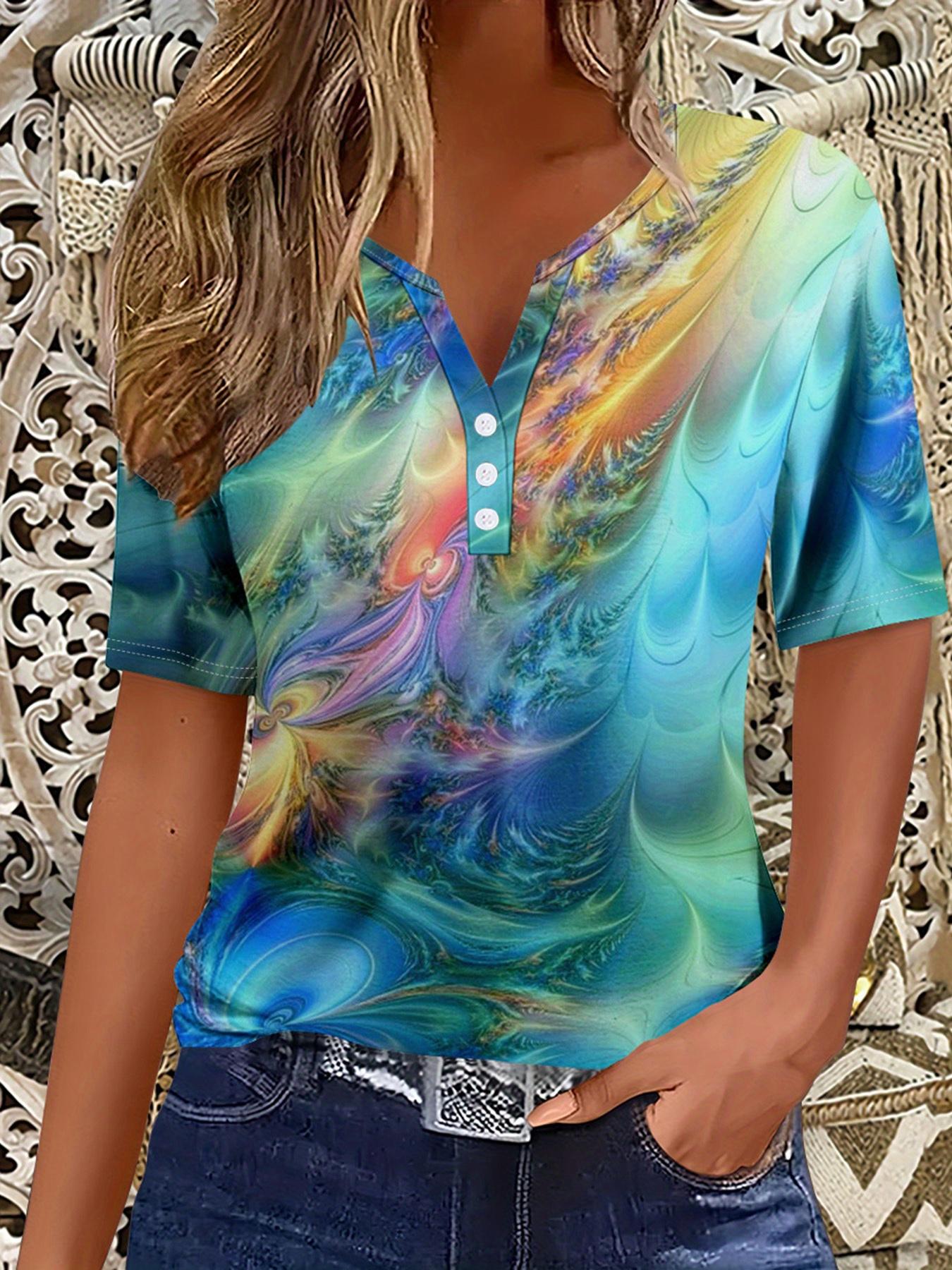 European and American fashionable V-neck button women s T-shirt S