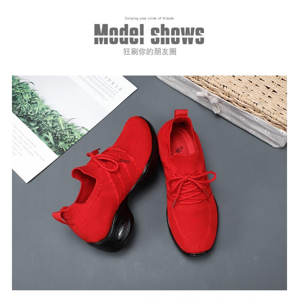 JMXD Women Shoes Flyknit Platform Dance Sneakers Air Cushion Casual Shoes Fashion Height Increasing Comfortable Trendy Walking Trainers