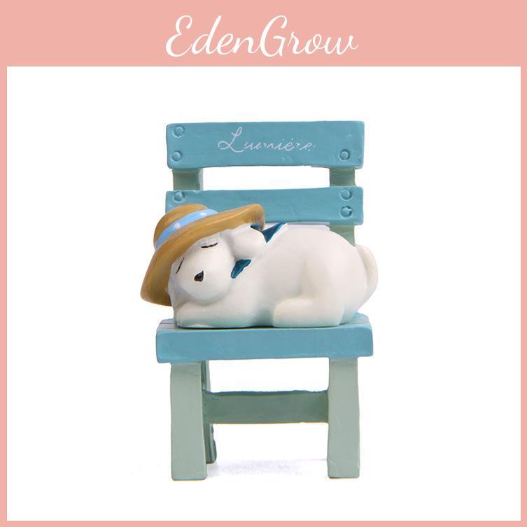 Ornament Resin Dog Lies On The Stool With Rustic Style For Decoration Home