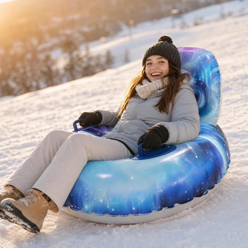 Round Snow Tube with Grab Handles Cold-Resistant for Snowy Slopes, Adults