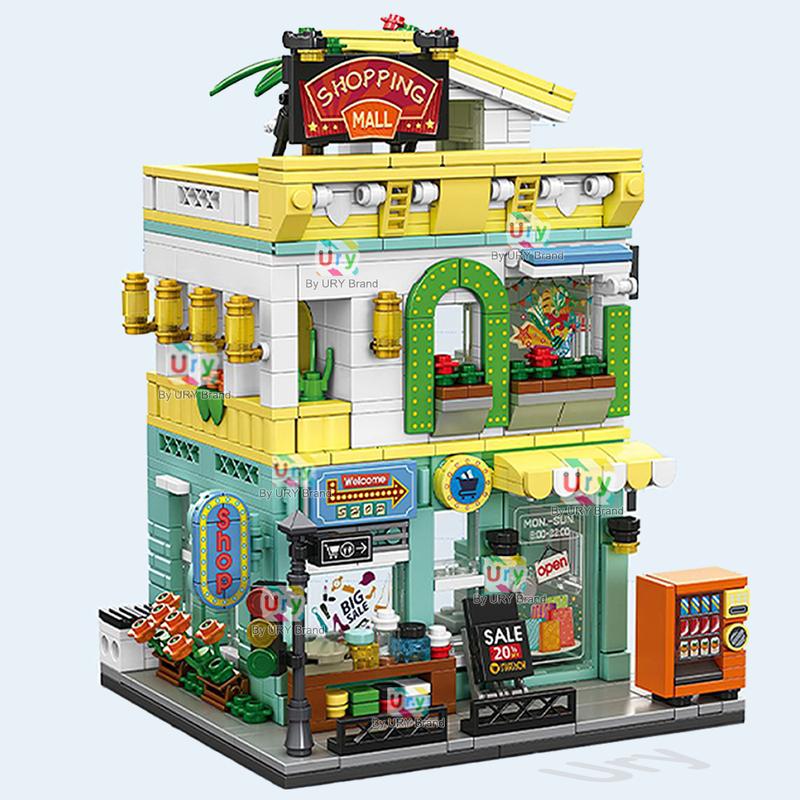 City Street View Modular Mall Supermarket Corner Convenience Store Retro Flower House MOC Architecture Building Blocks for Gifts