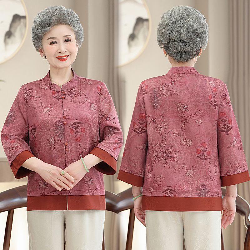 

New Chinese Style Mid-Sleeve Shirt for Middle-Aged Women L