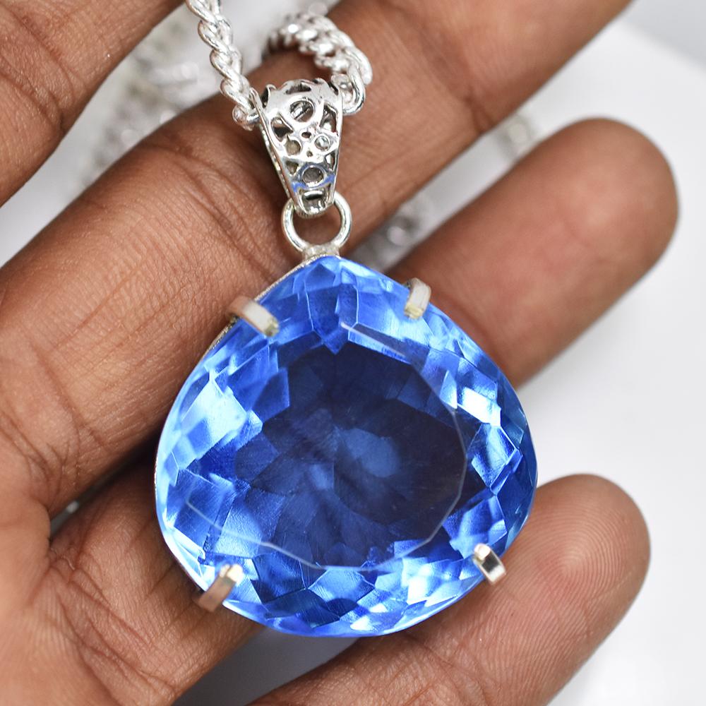 Lab CREATED 110.9 Ct CERTIFIED Blue Topaz Pear Pendant A Grade Jewelry Gems MY-PD-122-NS