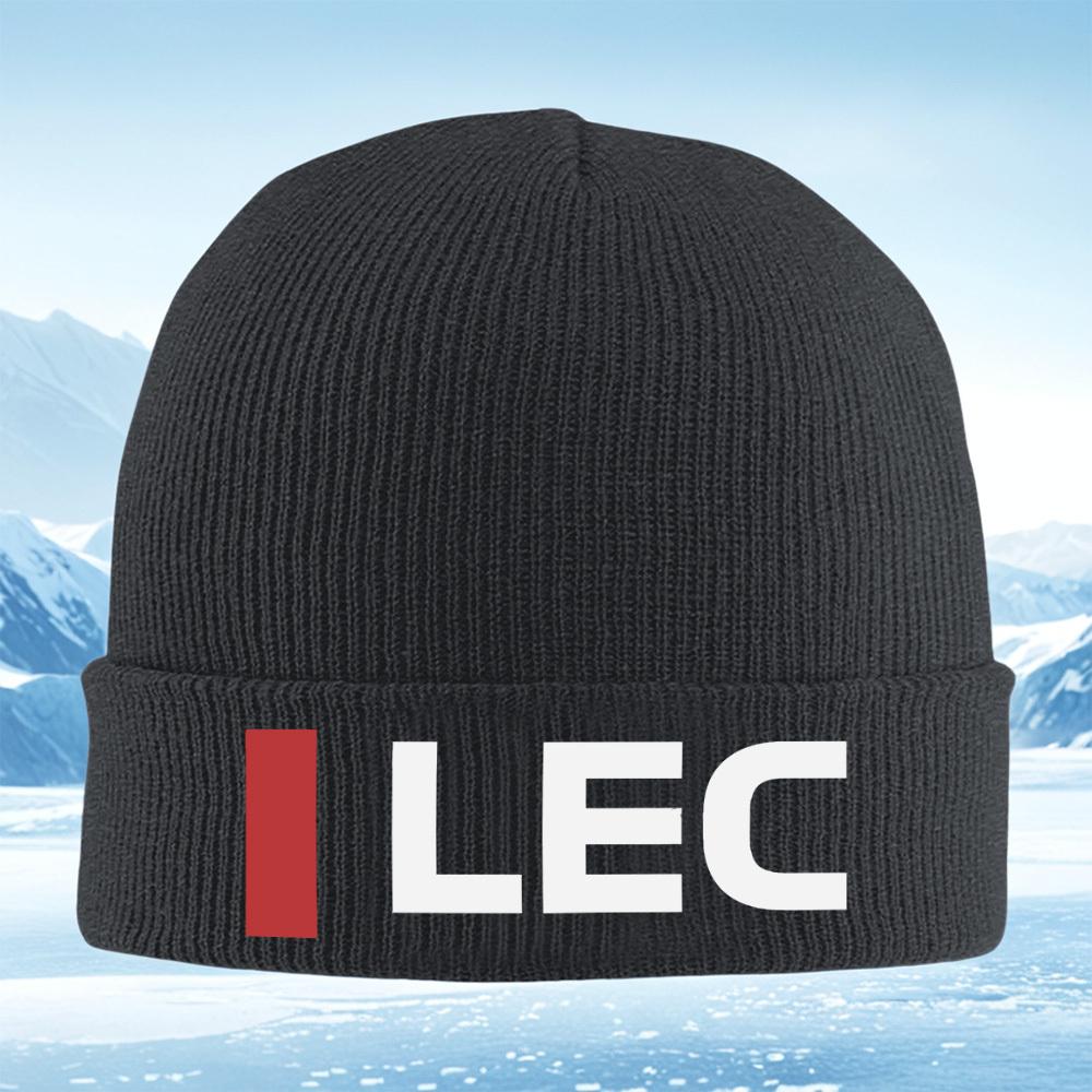 Czerwony prostokąt i białe litery LEC Czapka zimowa dzianinowa Beanie Unisex dla mężczyzn i kobiet Ciepła na zimę Boże Narodzenie Outdoor Rower