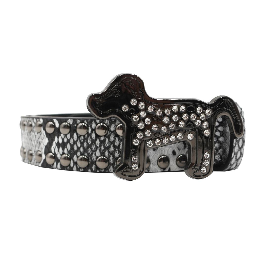 European and American Rhinestone Dog Buckle Belt Rivet Punk Decoration Women's Belt Yabi Decoration Python Pattern Belt