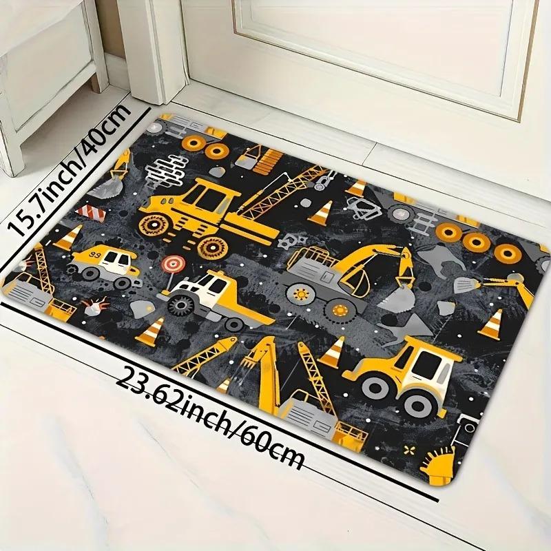 1PC Engineering Vehicle Pattern Door Mats Kitchen Rugs Non-Slip Pop Bathroom Rugs Bath Mat Carpet for Home Sink Laundry Decor