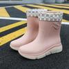 New Rain Shoes Women's Adult Medium Tube Rain Boots Non-slip Water Shoes Velvet Cotton Kitchen Short Rubber Shoes Fashion