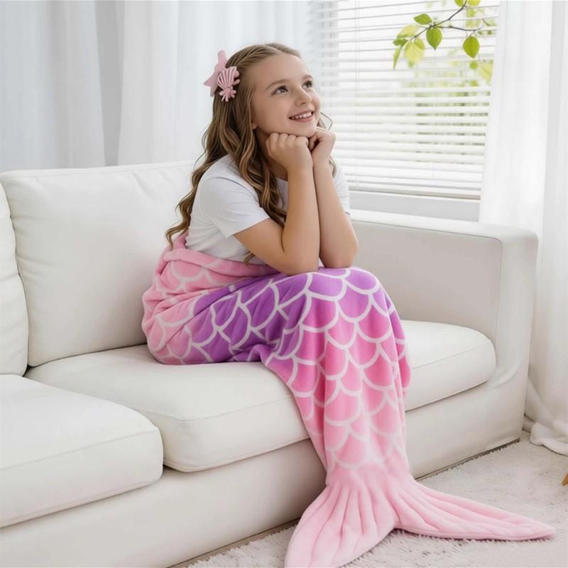 Girl Mermaid Sleeping Bag Flannel Soft Pajamas Mermaid Costume Role-playing Birthday Gift Outdoor Camping Portable Sleeping Bag