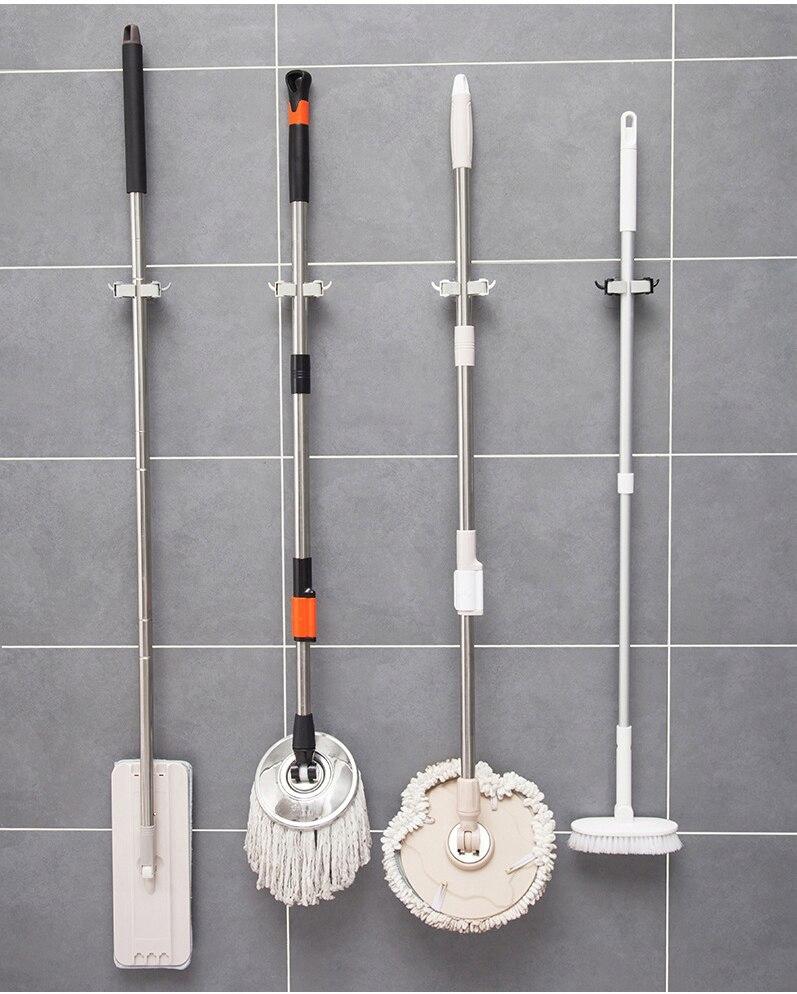Wall Mounted Tool Holder for Mop, Broom, Rake, Solid