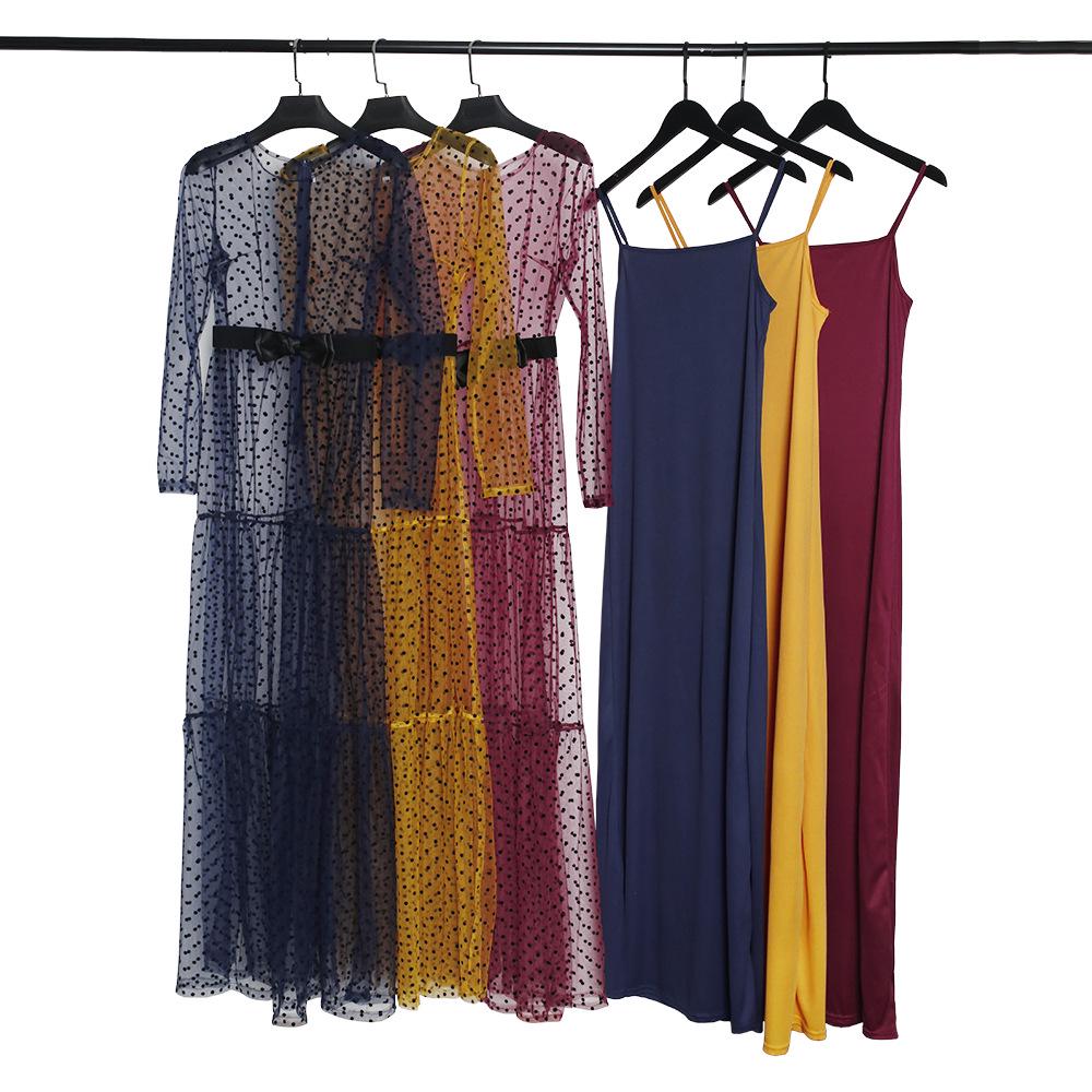 2022 European & American Plus Size Socialite Mesh Polka Dot Evening Dress - Two-Piece