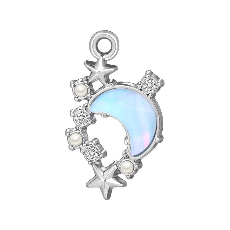 Stainless Steel Charms Crystal Zircon Cherry Moon Star Heart Bow Knot Sun Pendant Beads For Jewelry Making Woman DIY Accessories