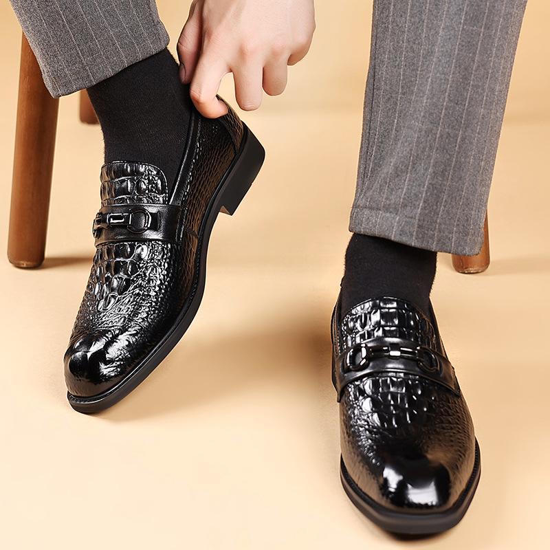 Leather shoes men's 2025 spring new first-layer cowhide business dress shoes one-pedal men's shoes crocodile pattern Wenzhou men's shoes