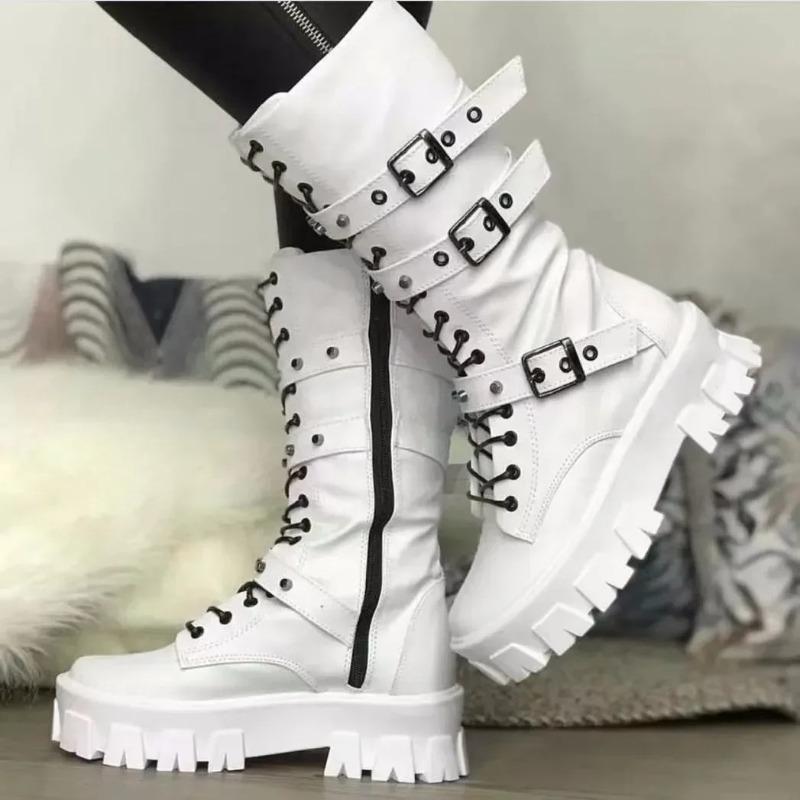 Women's Autumn Uk Style Boots Mid-high Heels Punk Attitude Long Tube Knight Boots Rubber Upper
