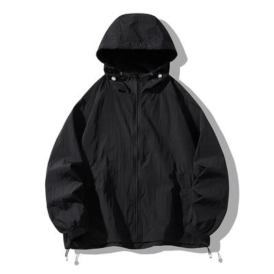Summer Hooded Thin Jacket Men Waterproof Sun Protection Clothing Full Zipper Quick Dry Skin Black Windbreaker Coat