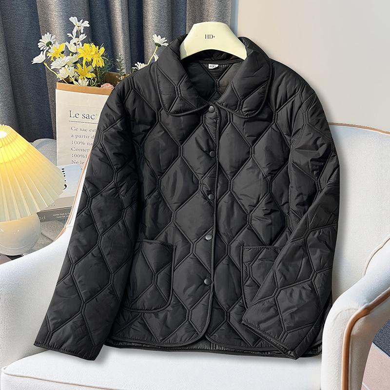 Lapel Collar Puffer Jacket, Lightweight Down Coat Short Quilted Winter Jacket for Women, Warm Outerwear with Faux Fur Trim, Casual Thermal Coat