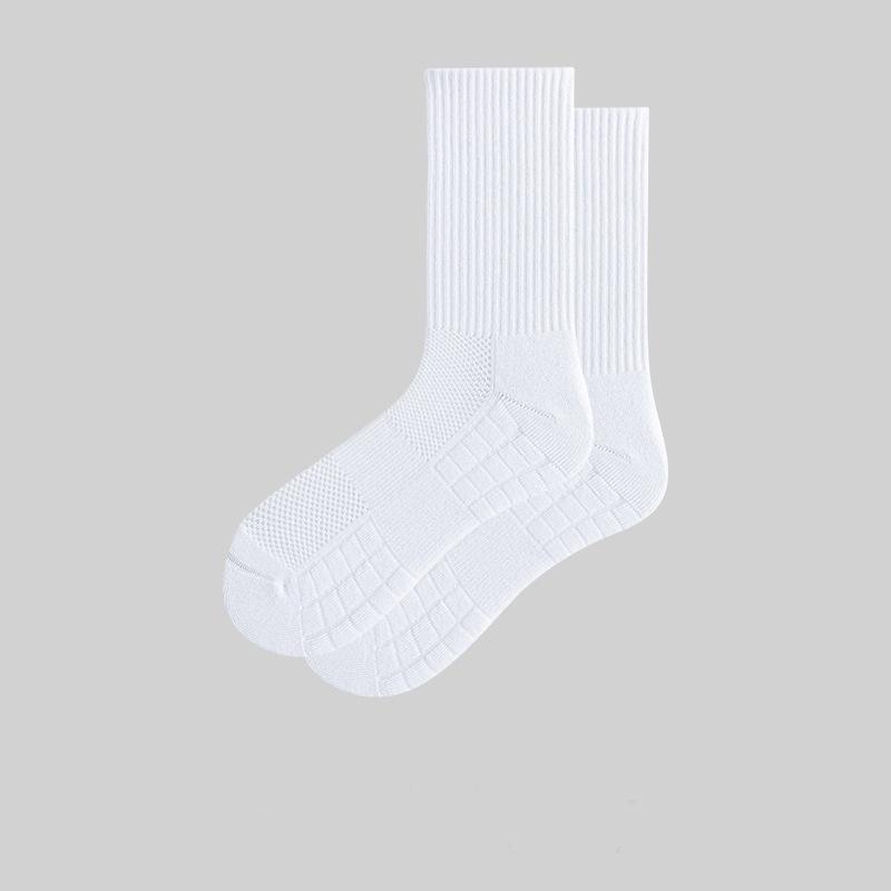 Men's Mid-Calf Terry Cotton Sports Socks - Spring/Summer Running & Basketball, Shock-Absorbing, Thickened, Long-Length