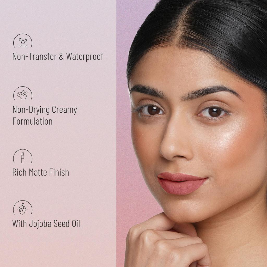 Swiss Beauty Non-Transfer Waterproof Lipstick with Jojoba Seed Oil | Matte Finish | Long-Lasting | Highly Pigmented | Shade- Roseate, 3gm
