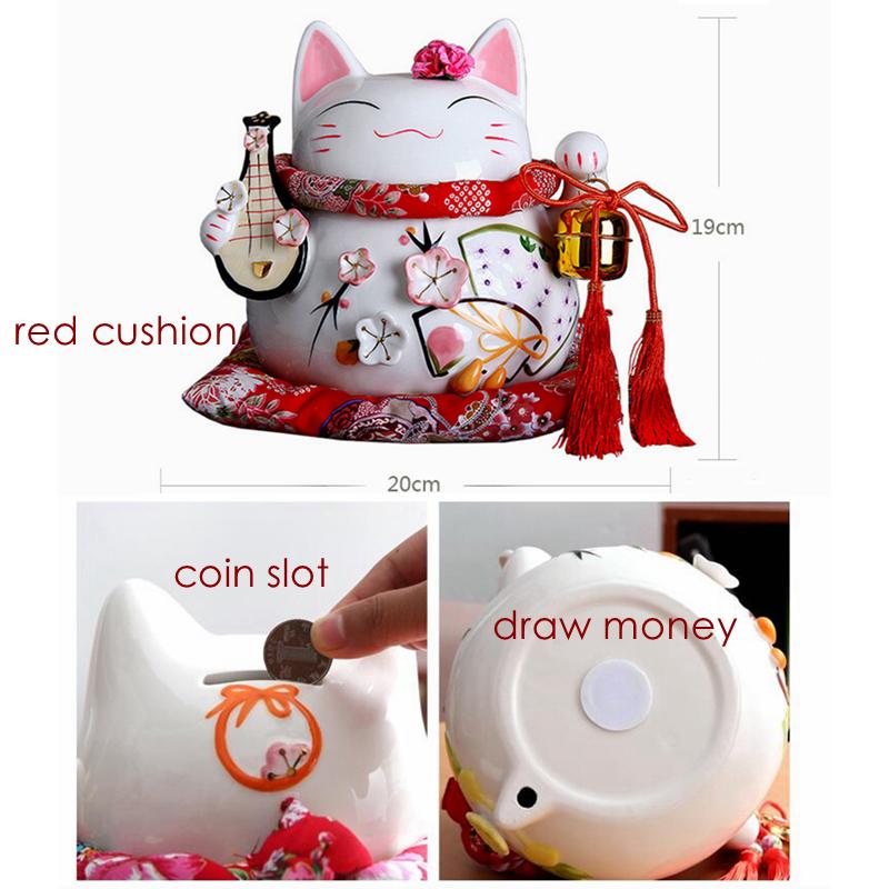 8 Inch Ceramic Maneki Neko Abacus Design Lucky Fortune Cat Money Box Figurine Feng Shui Zen Decoration Ornament Coin Bank