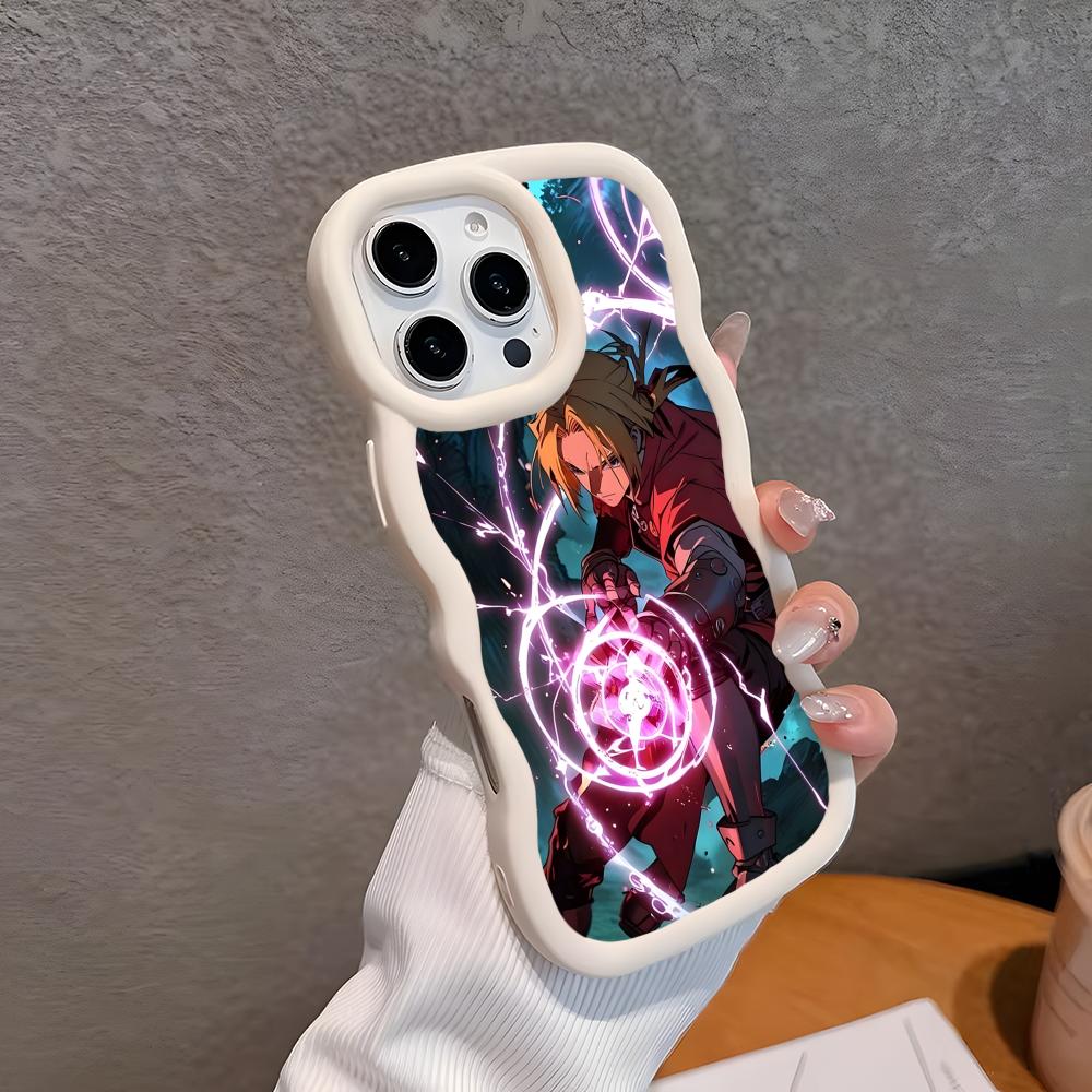 

Fullmetal Edward Elric Phone Case for iPhone 17 16 15 14 13 12 11 Air Pro Max Plus White Soft TPU Wavy Edge Cover iPhone 14 Pro