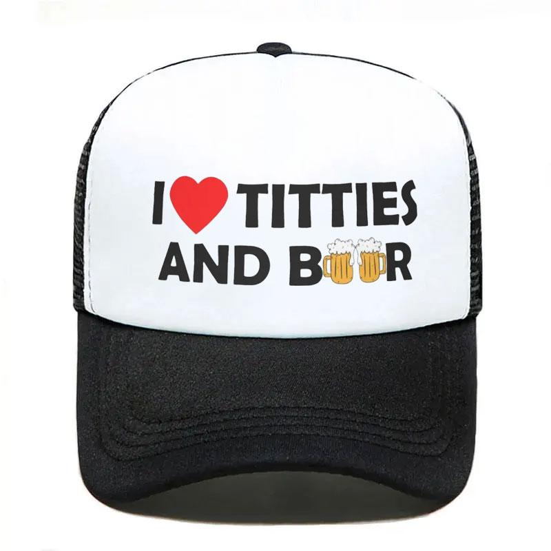 

New Fashion Unisex I Heart Titties And Beer Trucker Hat Adult Adjustable Baseball Cap for Unisex Women Snapback Caps dropshipping Adult Size