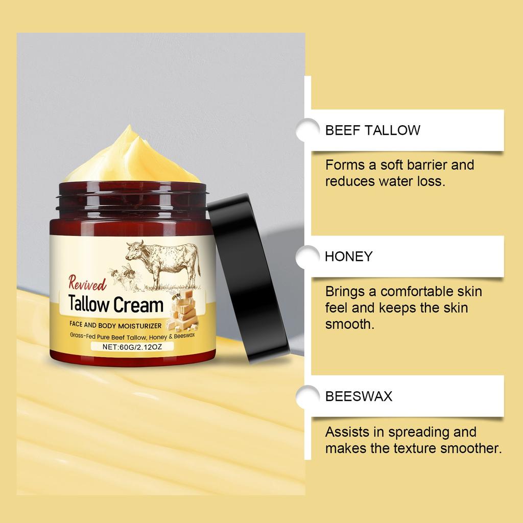 Tallow Honey Balm  Cowfat Face Cream Nourishes And Tender Skin, Repairs And Soothe The Face, Moisturize And Tighten The Skin 60g