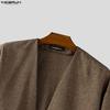 INCERUN Oversized Men Long Sleeve One Button Casual Loose Cardigan Thin Kimono Tops