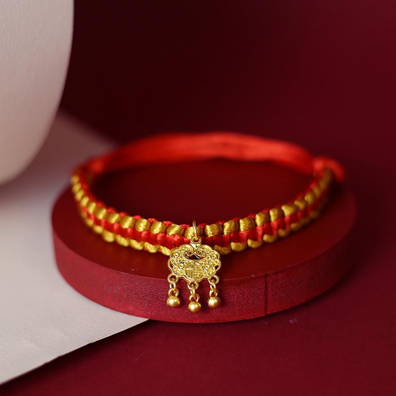 Pet Collar: Hand-Woven Red Rope Necklace with Longevity Lock for Cats and Dogs - Attracts Wealth and Fortune