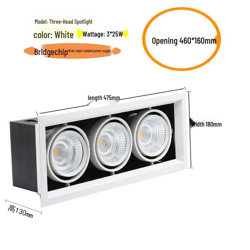 Oeny 75W Triple Head LED Recessed Spotlight, 6000K