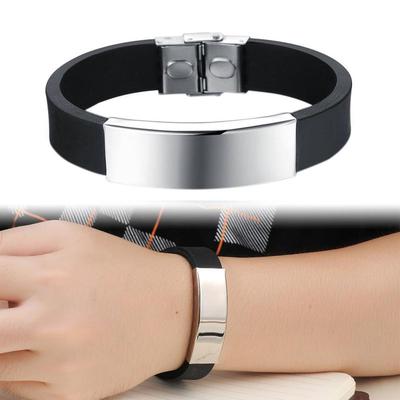 Fashion Stainless Steel Cross Pattern Silicone Bangle Bracelets Wrist Cuff Bangle for Men