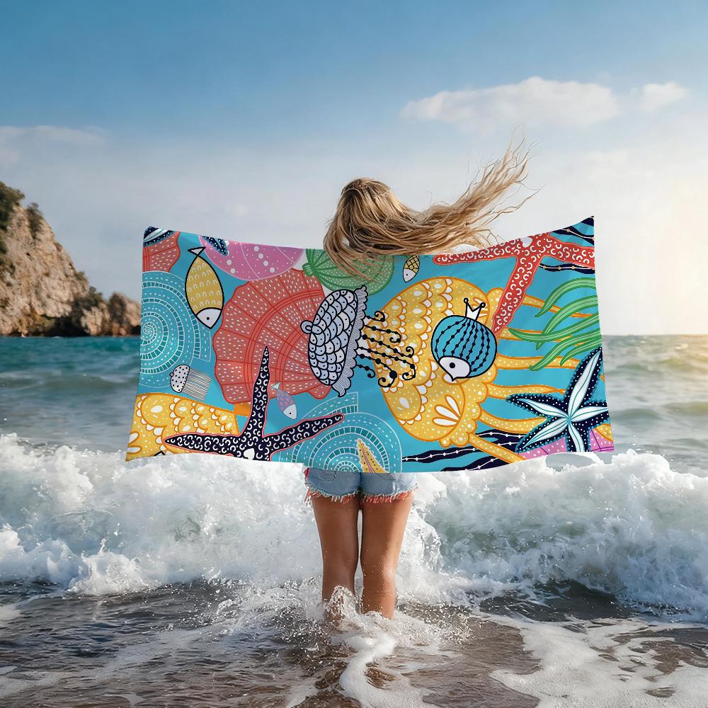Ocean Design with Palm Leaves & Flowers Towel Quick Drying Beach Towels Are Suitable For Swimming Pools Camping Yoga And The Gym