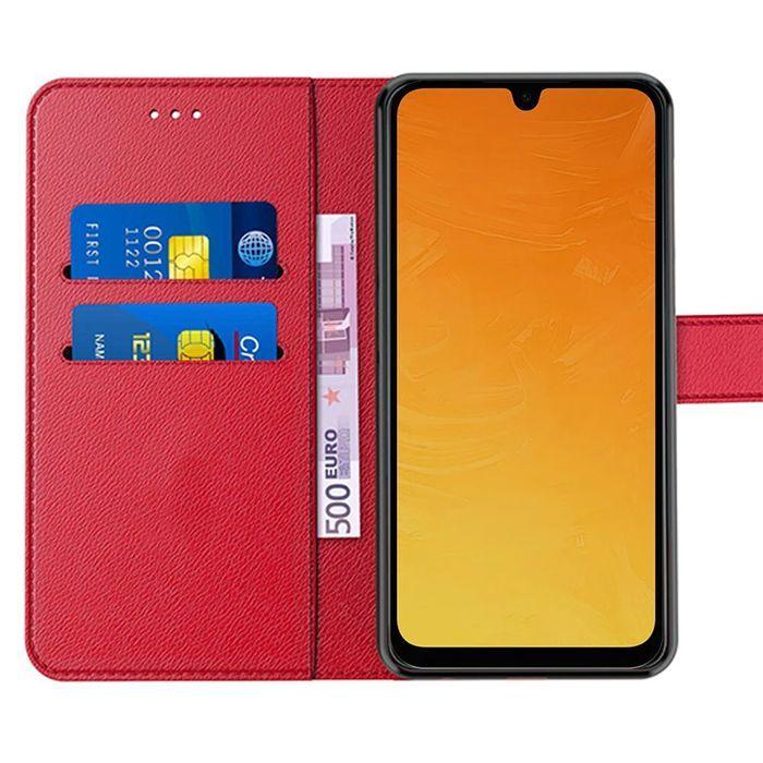 Coque de protection - BOOLING - pour Samsung Galaxy A26 5G - Cuir Synthétique Rouge - 2 Verres Trempés - Antichoc