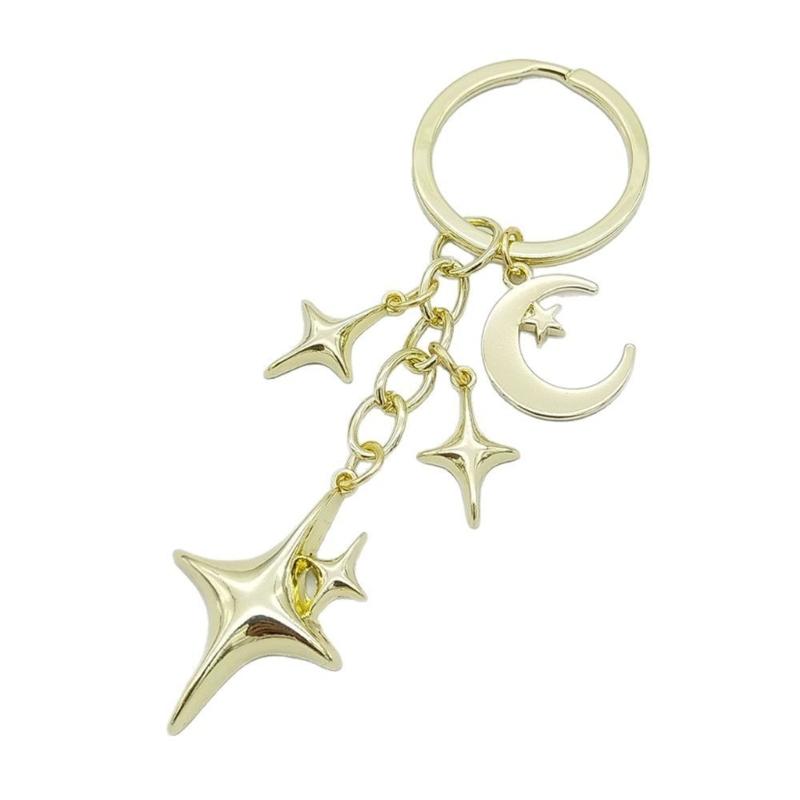 Inspired Alloy Keychain Pendant Featuring Star and Moon Openwork Pattern Compact Gift for Jewelry Lovers