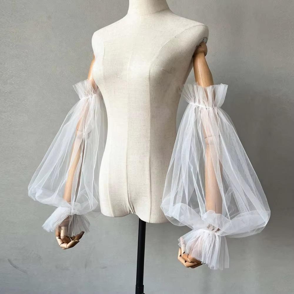 Elegant Yarn Bridal Arm Sleeves Breathable Pleated Lace Arm Covers Thin Lantern shaped Detachable Sleeves Women