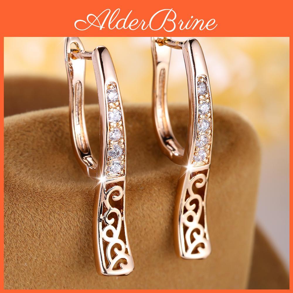 Hollow Pattern Flower Unique Hoop Earrings Delicate Zircon Inlaid Geometric Earrings Party Jewelry Gifts