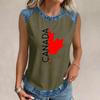 Sleeveless Pullover Casual T Shirt for Women Round Neck Loose Fit Printed Top with Raglan Sleeves and Contrast Trim