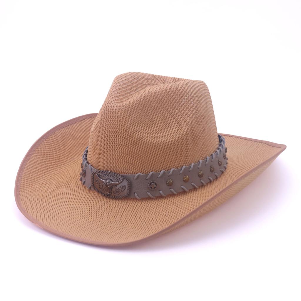 Popular summer ethnic style sunscreen hat bucket hat hard word top western cowboy straw hat