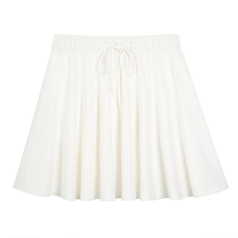 

Summer Plus Size College Style High Waist A-Line Flared Skirt with Drawstring - Slimming Pleated Short Skirt for Women 5XL (recommended for 200-220 jins) белый