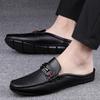 Fashion Summer Breathable Shoes Men Fashion Genuine Leather Half Shoes Slip On Moccasins Casual Italian Style Luxury Brand Half Loafers