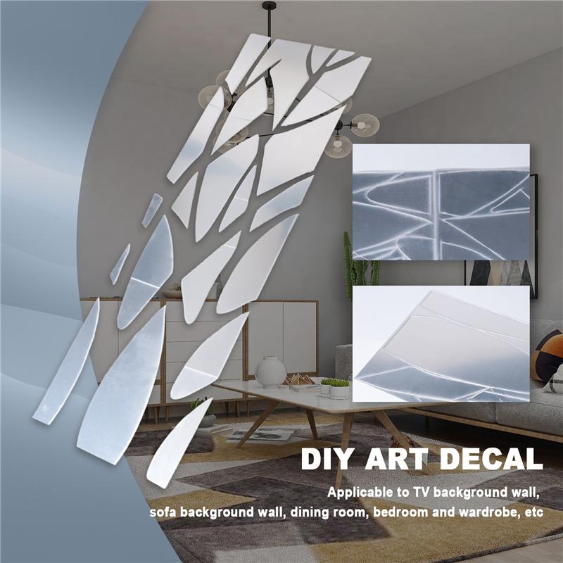 ABWR-3D Acrylic Tree Mirror Wall Sticker Removable DIY Art Decal Home Decor Mural 100X28CM