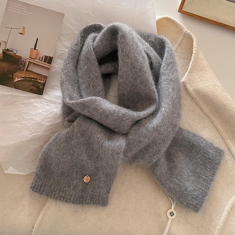 

Korean Style Knitted Scarf Women Winter Warm Scarves Solid Cashmere Design Thickened Shawl Soft Long Pashmina Neck 15x150cm
